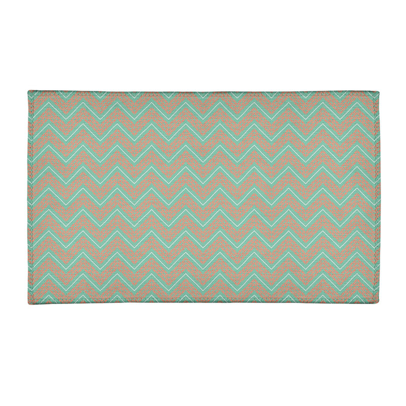 Tapis zone verte/orange à chevrons à main, Rectangle 2 pi x 3 pi