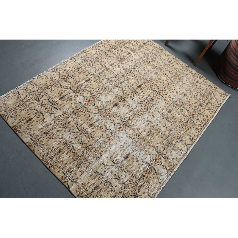 Tapis en laine, tapis de chambre à coucher, tapis décoratifs 5,5 x 4,3 pi, tapis turc, tapis de chambre beige, tapis rétro
