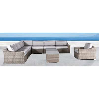 Ensemble de conversation pour 7 personnes avec coussins Dayse entièrement assemblé | Mobilier de patio en osier à installation rapide