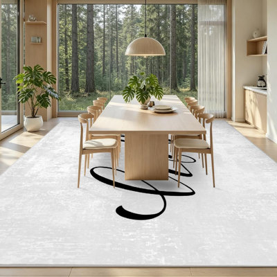 Tapis blanc blanc lavable à la machine à motif encre de joie moderne