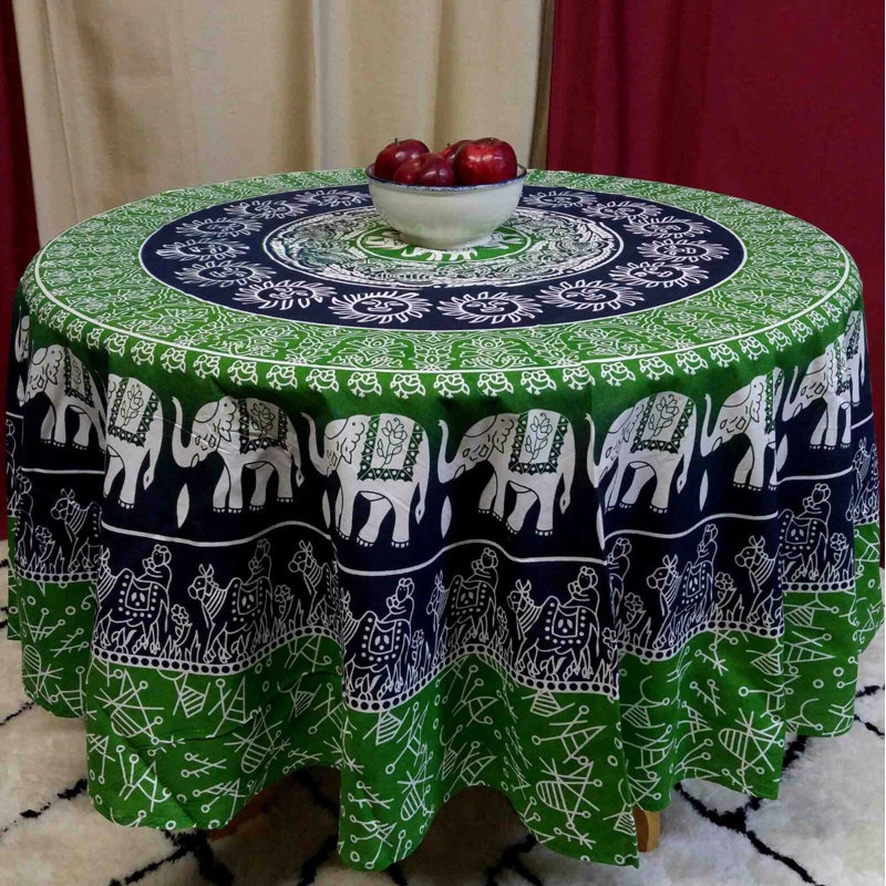 Mntsur 100% Cotton Elephant Tablecloth, Green