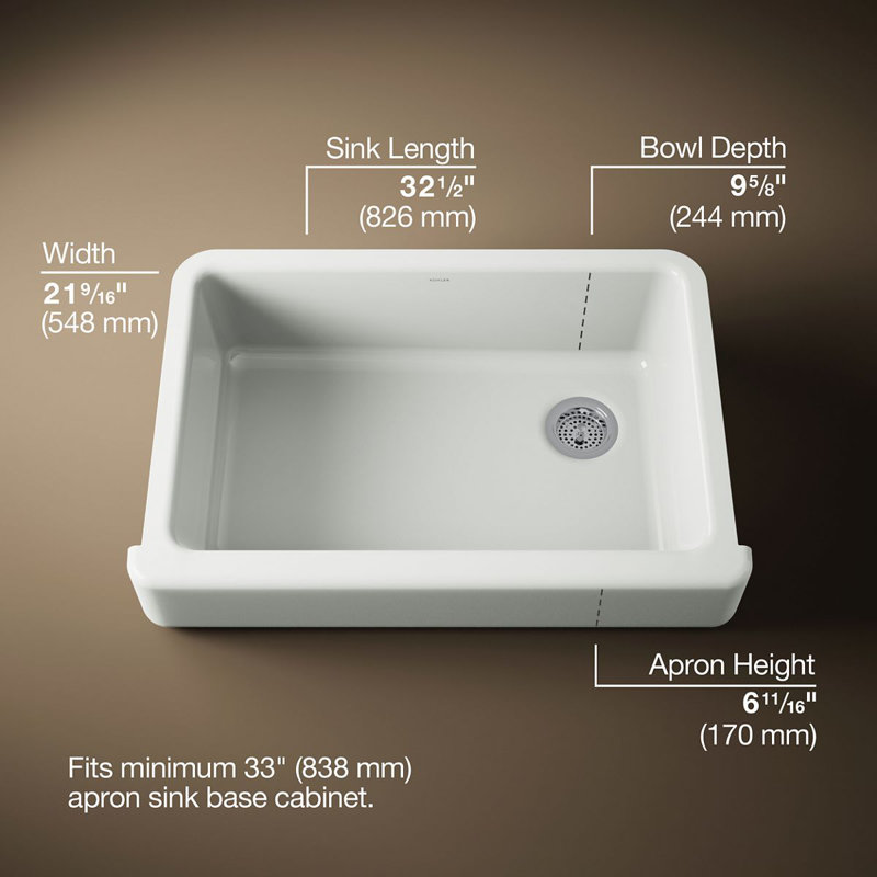 Whitehaven® Self-Trimming 32-1/2" L x 21-9/16" W x 9-5/8" Under-Mount Single-Bowl Sink with Short Apron, Sea Salt