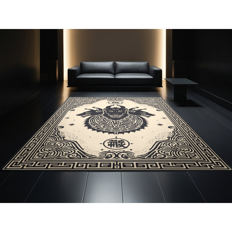 Tapis oriental beige doux et moelleux en peluche - animaux Cerberus, 4 x 2