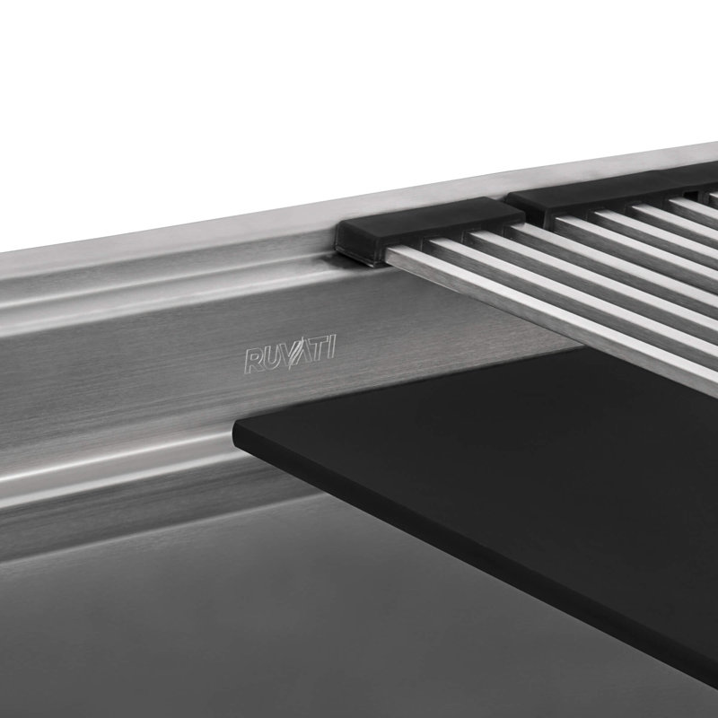Ruvati 45-inch Workstation Two-Tiered Ledge Kitchen Sink Undermount 16 Gauge Stainless Steel, Black/Gray, 1
