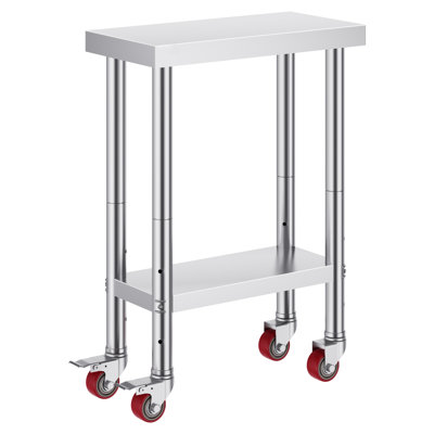 Table de travail en acier inoxydable avec roulettes 24 x 12 x 32 pouces Table de préparation avec 4 roulettes Table de travail robuste pour la cuisine commerciale