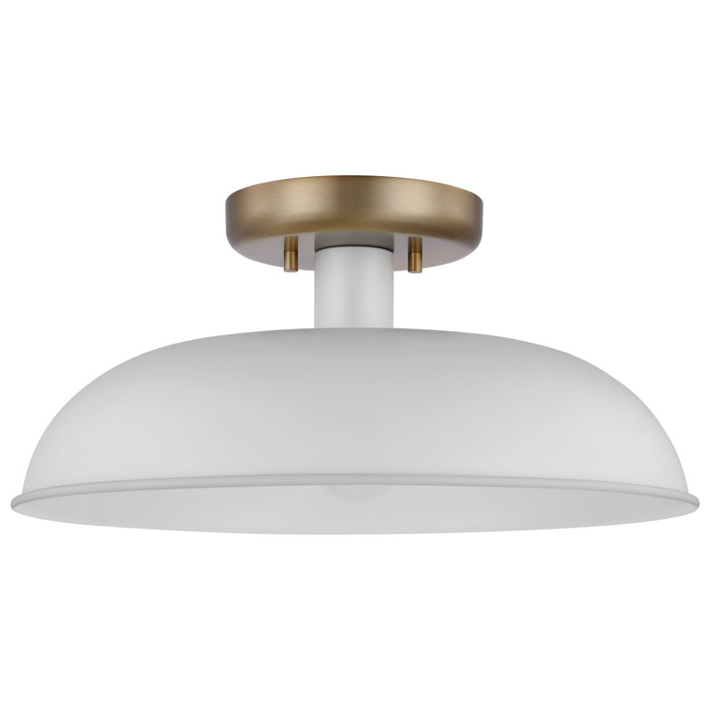 Bethany Semi Flush Mount, Burnished Brass, White, 6.88" H x 15" W x 15" D