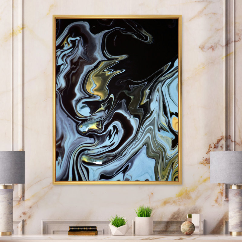 «Colorful Colorful Mixed Abstract Fluide», art mural moderne sur toile, H 44 po x l 34 po x P 1,5 po, Cadre flottant doré