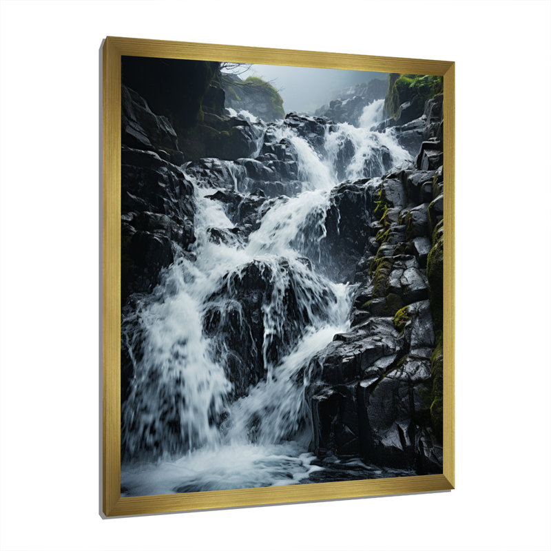 Chute d'eau dynamique sur toile, H 32 po x l 24 po x P 1 po, Cadre doré à une seule photo