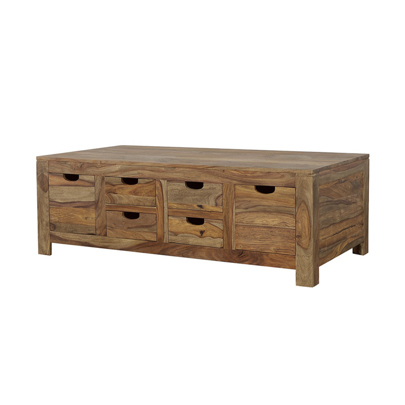 6 - Drawer Base Natural Coffee Table, Timeless Sophistication, Ample Capacity Classic Aesthetic, Organization
