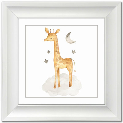 Girafe et lune, art mural sur toile