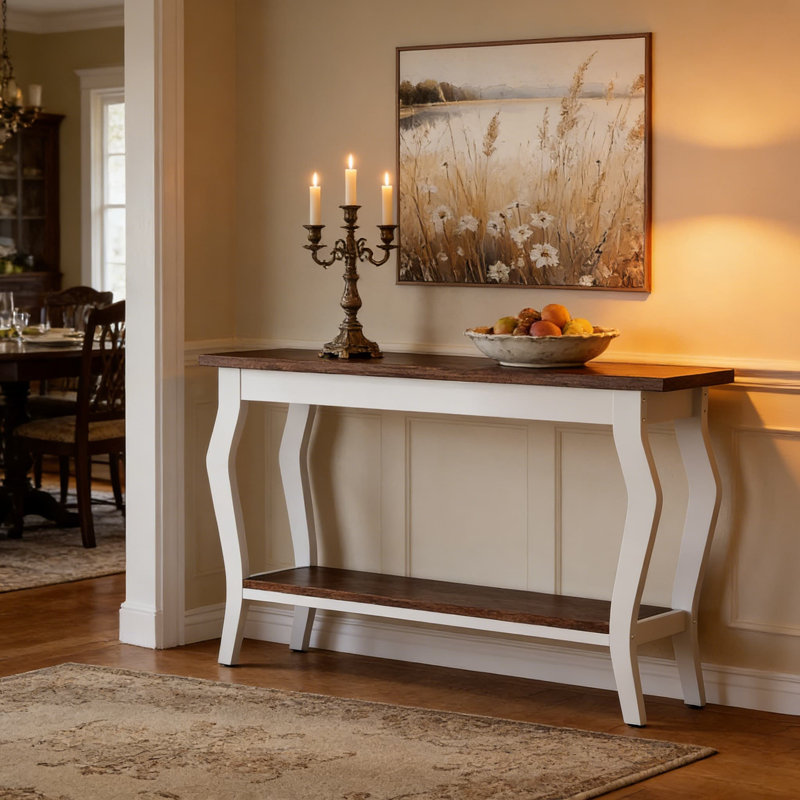 Console extra longue pour canapé derrière, canapé à 2 niveaux en bois rétro avec pieds en métal pour le couloir, le vestibule et le salon