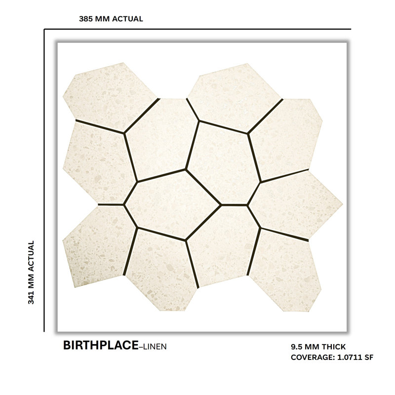 Birthplace 3" W x 4" L Porcelain Terrazzo Look Tile Mosaic Sheet, Linen