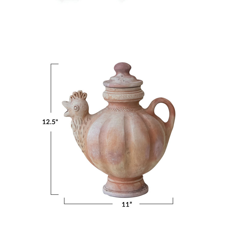 3.5 Quart Handmade Terra-Cotta Chicken Teapot