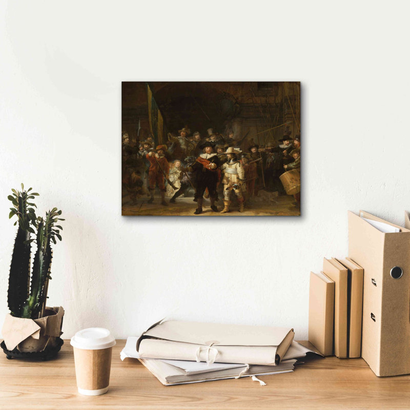 «The Night Watch» par Rembrandt van Rijn - reproduction sur toile tendue, H 12 po x l 16 po x P 0,75 po