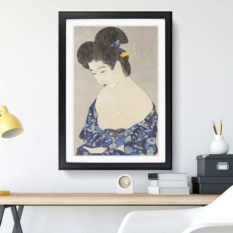 Woman in Blue by Ito Shinsui - Framed Print, 36cm H x 27cm W x 2cm D, Black Framed