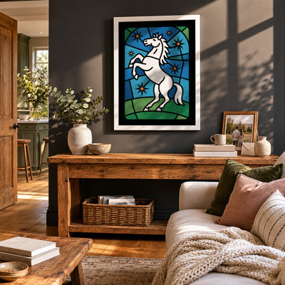 Rearing Horse in Stained Glass Geometric - Framed Print