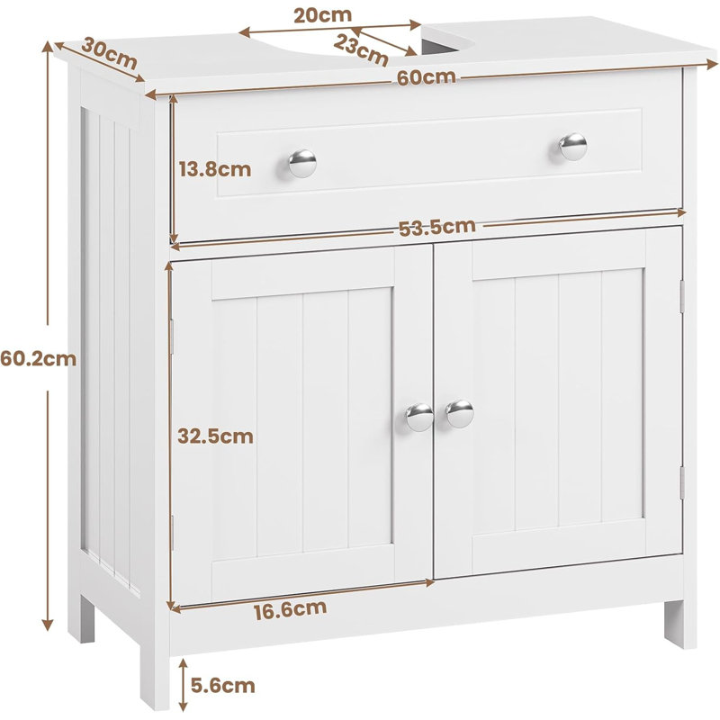 Bathroom Cabinet with Drawers & 2 Doors, Modern Freestanding, 60 x 30 x 60 cm, White