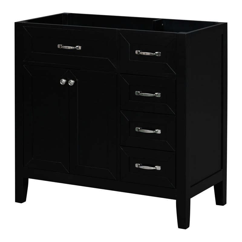 Base d'armoire de salle de bain 36 po. Meuble-lavabo autoportant noir avec tiroirs. Fabriqué en armoire moderne. Assemblage requis Élégant meuble en caoutchouc et teinté.
