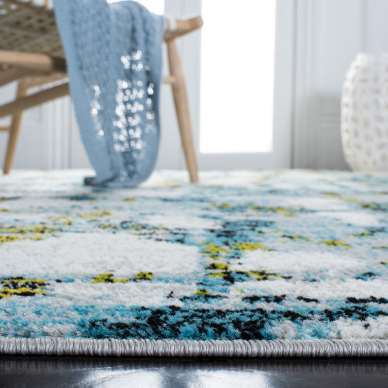 Teal and Green Abstract Square Synthetic Area Rug 6'7"