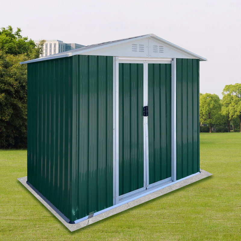 6Ftx4ft Apex Roof Green Outdoor Tool Storage House Garden Shed With Aluminum Alloy Frame And Sliding Door, Green