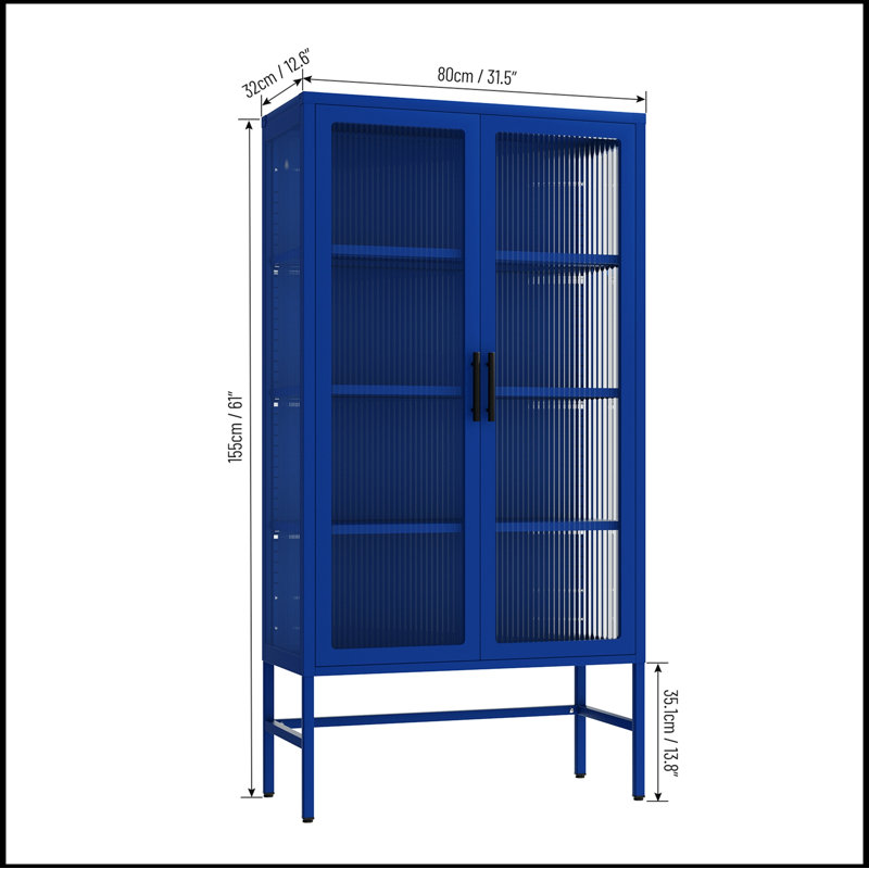 Armoire de rangement à double porte vitrée avec tablettes réglables Fioranna, Bleu