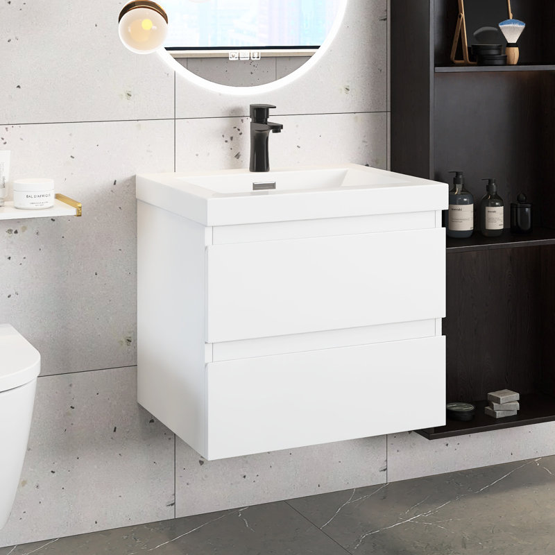 Meuble-lavabo mural simple avec plateau en marbre de culture 24 po Meknassi