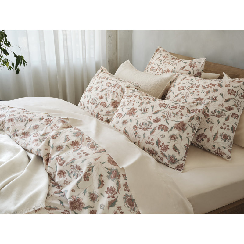 Viola Organic Print Duvet Cover, Queen Duvet Cover, Undyed W/Garnet