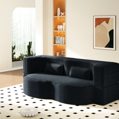 Lit pliant simple en velours côtelé gris foncé avec 2 coussins, sans assemblage, parfait pour jouer dans un petit appartement