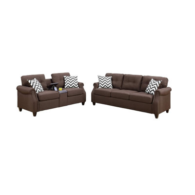Living Room Furniture 2pc Sofa Set Polyfiber Sofa And Loveseat w pillows Cushion Couch