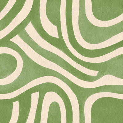 Sage Green Wallpaper Cream Lines Organic Curves Removable Wall Decor