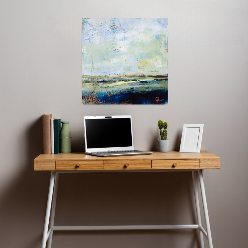 Paysage marin contemporain abstrait à marée basse, H 18 po x l 18 po