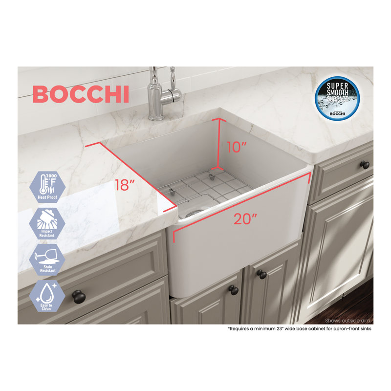 20'' L Kitchen Sink, Matte White