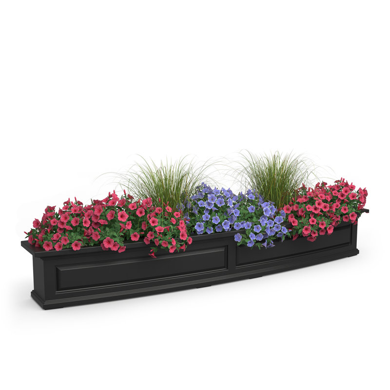 Mayne Nantucket 6ft Self-Watering Window Box with Steel Wall Mount Brackets, Black, 10.2" H x 72" W x  11.7" D
