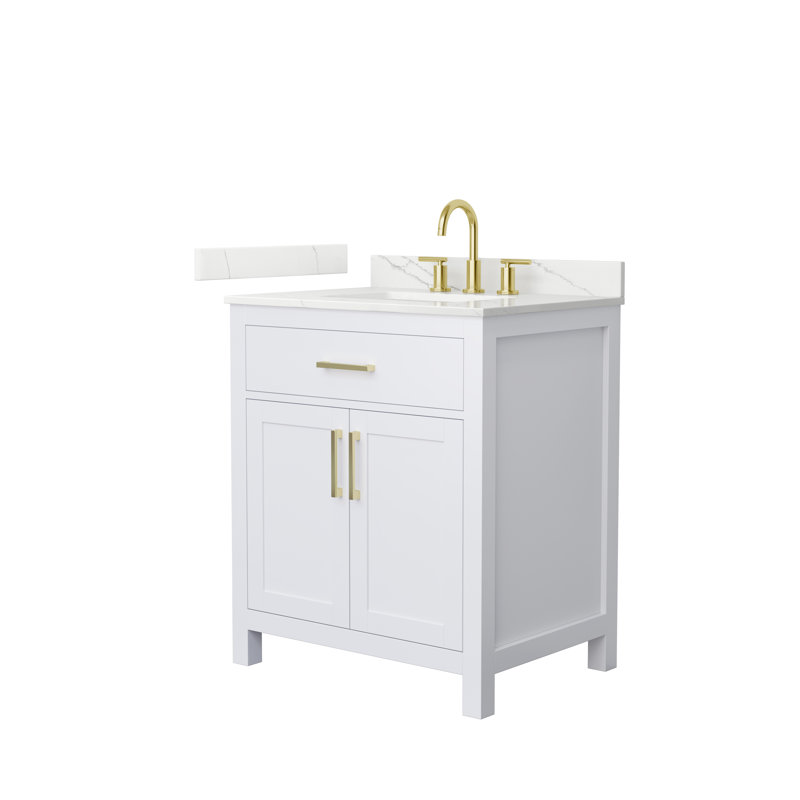 Beckett 30" Freestanding Single Bathroom Vanity with Quartz Top, Brushed Gold, Giotto Quartz, White