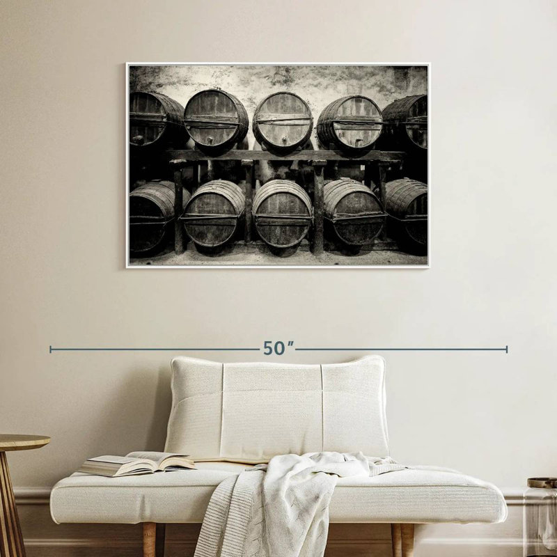 Tonneaux de vin, 40 po x 27 po, Cadre flottant blanc