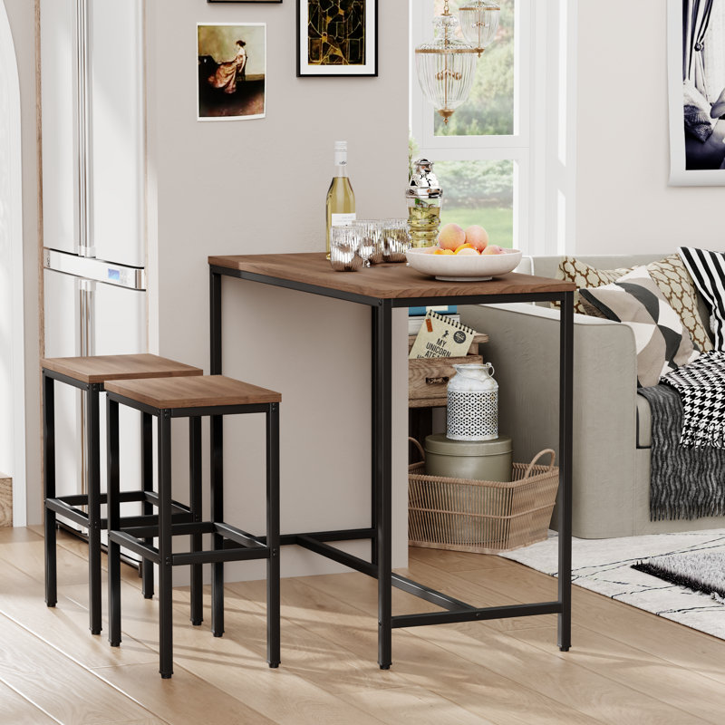 Reitz Wood and Metal 3-Piece Dining Set, Brown, Brown/Black