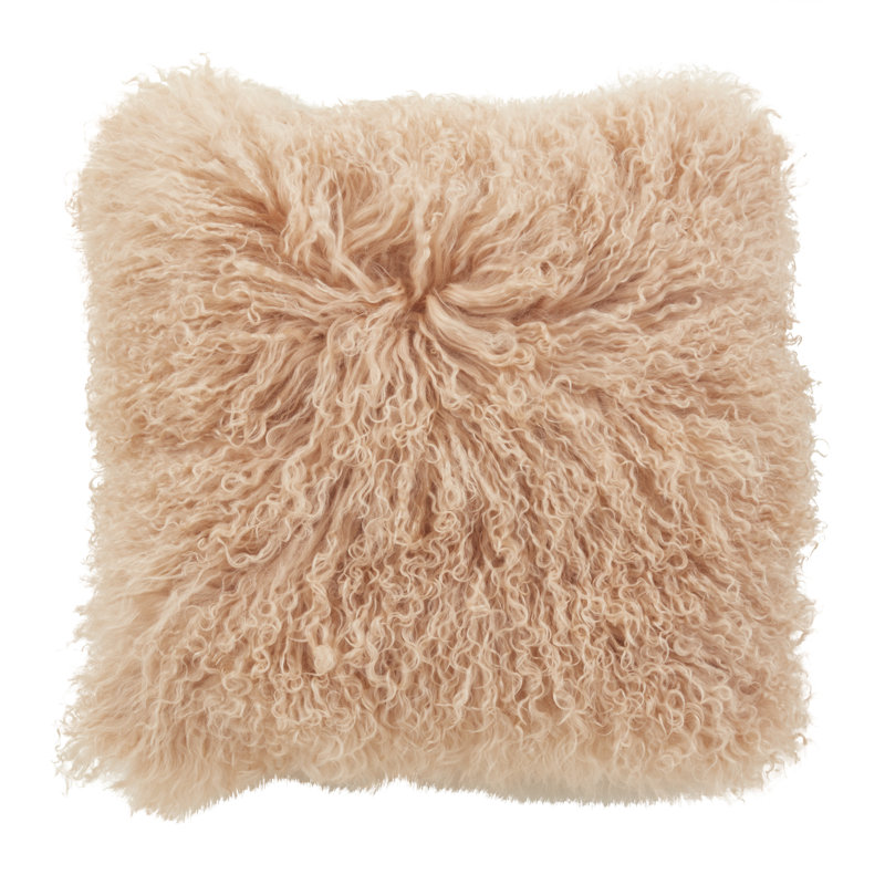 Coussin décoratif carré avec sa housse en laine d'agneau Iyana, Carré 20 po, Anthracite