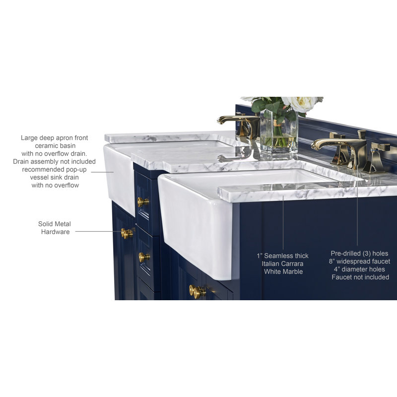 Adeline 60 in. Handmade Double Vanity, Heritage Blue