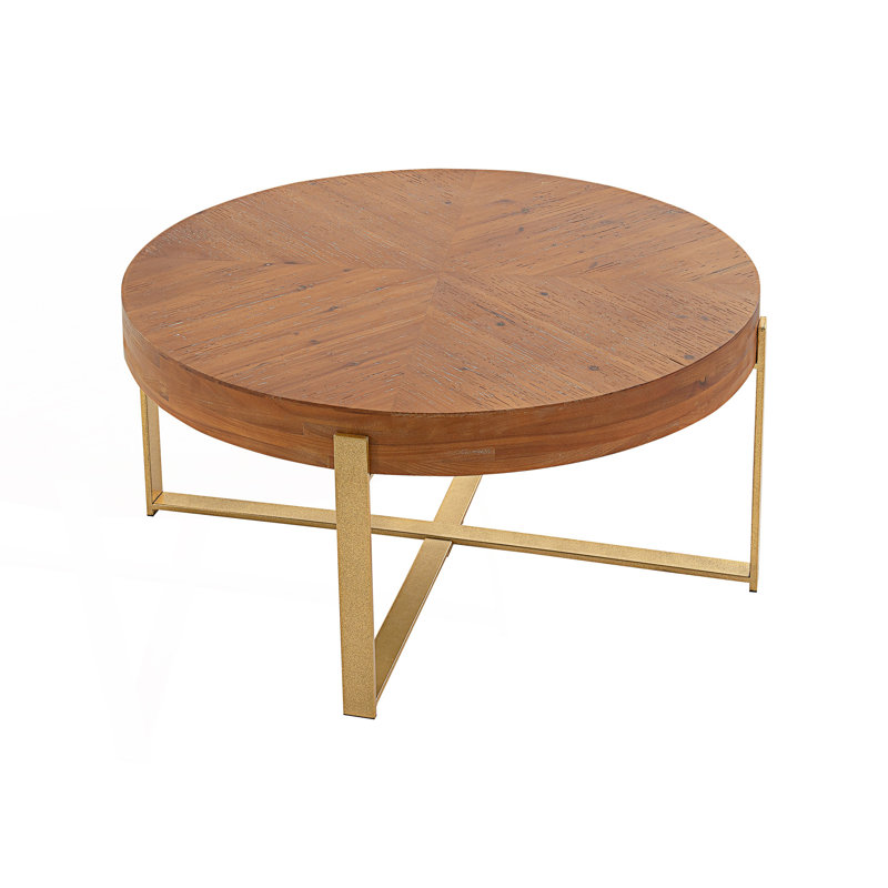 Modern Retro Splicing Round Coffee Table, Living Room Table, 17.78" H x 33.89" L x 33.94" W, Gold