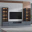 Ensemble de 3 meubles télé modernes de 126 pouces (320 cm) pour téléviseurs jusqu'à 75 pouces (190 cm), meuble télé en bois avec rangement, console télé grise et deux étagères en verre à 4 niveaux pour la maison-1991306983-2044551517