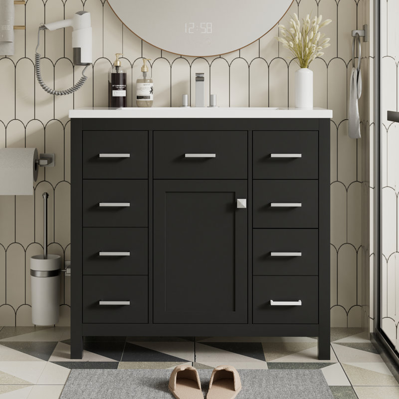 Armoire de salle de bain moderne avec espace de rangement multifonctionnel - 5 tiroirs et 1 porte