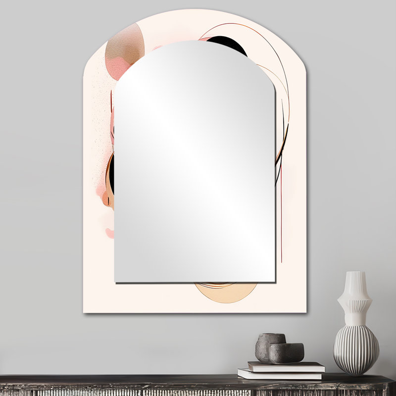 Dreams Of The Heart Watercolor Vintage Pink Gold I - Geometric Asymmetrical Mirror, Pink Arch Unique Wall Mirror, Printed Metal Art