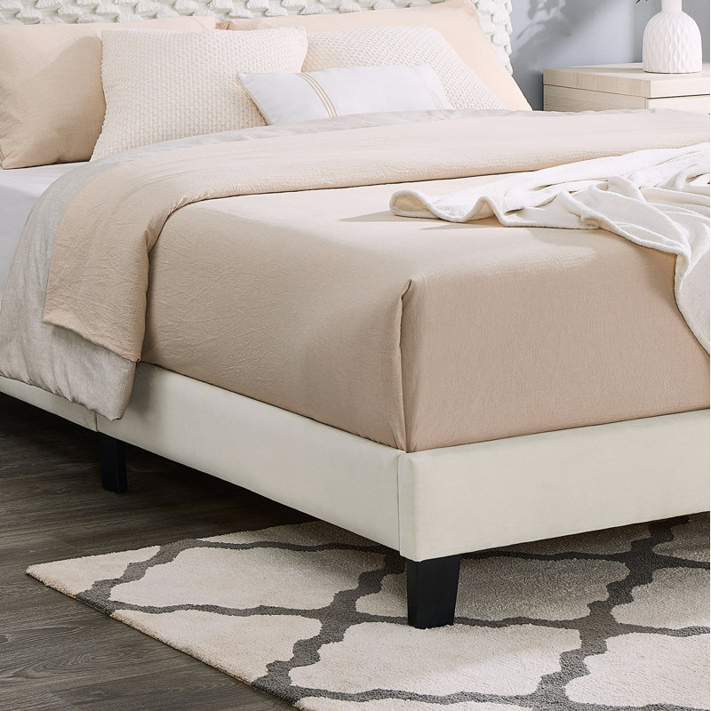 Lit plateforme tapissier Findlay Plush 3D colombe blanche, Lit simple