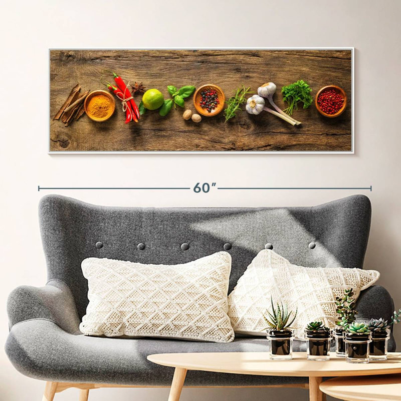 Épices et herbes savoureuses, Floating Frame White, 49 po x 17 po