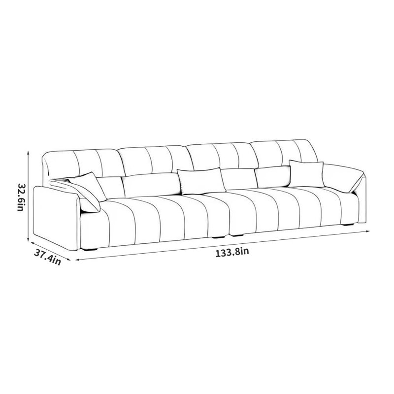 Canapé simple décontracté, Noir, noir, noir, noir, H 32,6 po x l 133,8 po x P 37,4 po