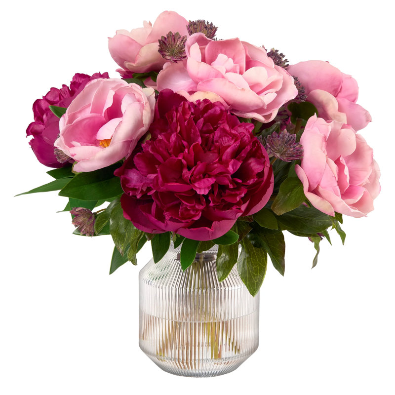 Peony and Nigella Bouquet in Glass Vase