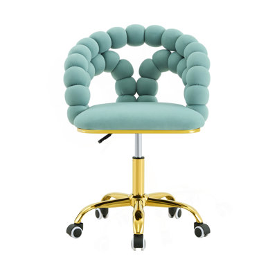 Fauteuil de bureau pivotant en velours moderne avec dossier à bulles, fauteuil de coiffeuse rembourré avec base en métal doré, fauteuil de bureau roulant pour bureau à domicile, chambre à coucher, salle de maquillage (ensemble de 1)