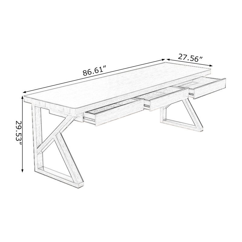 Tan Rectangular Solid Wood desks, 29.53" H x 86.61" W x 27.56" D