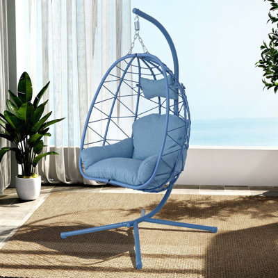 Fauteuil à œufs en osier avec support et coussin lavable pour l'extérieur