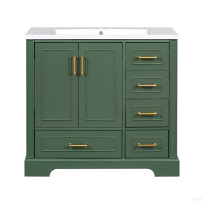 Ensemble de meuble-lavabo traditionnel 36 po avec lavabo en résine, armoire de salle de bain avec deux portes et quatre tiroirs